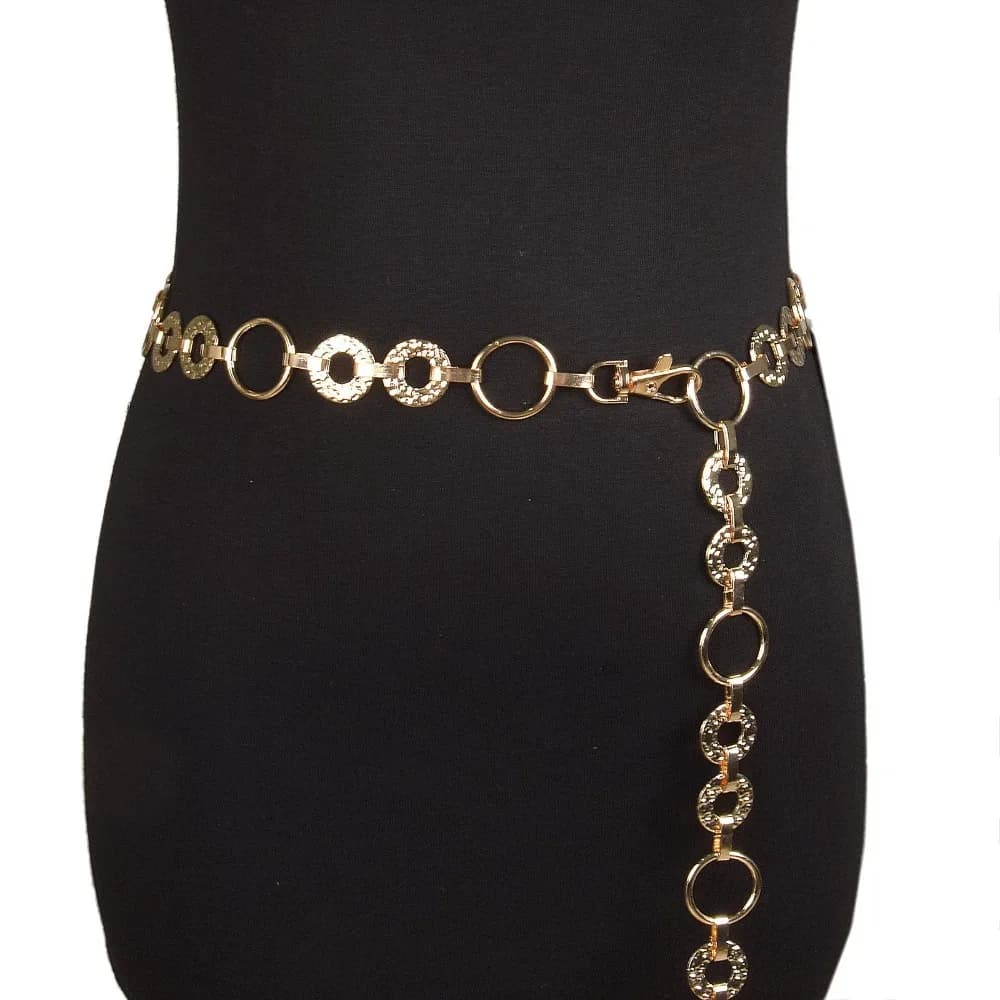 New Style Waist Chain Belt for Women Summer Fashion Decorative Dress Belt Golden & Silver Ring Belt Elegant Metal Belt