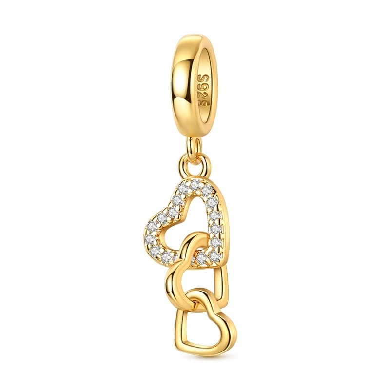 925 Sterling Silver Charms Bead CZ Zircon Golden Love Heart Tassel Dangle Fit Original Bracelet DIY Women Jewelry Gift