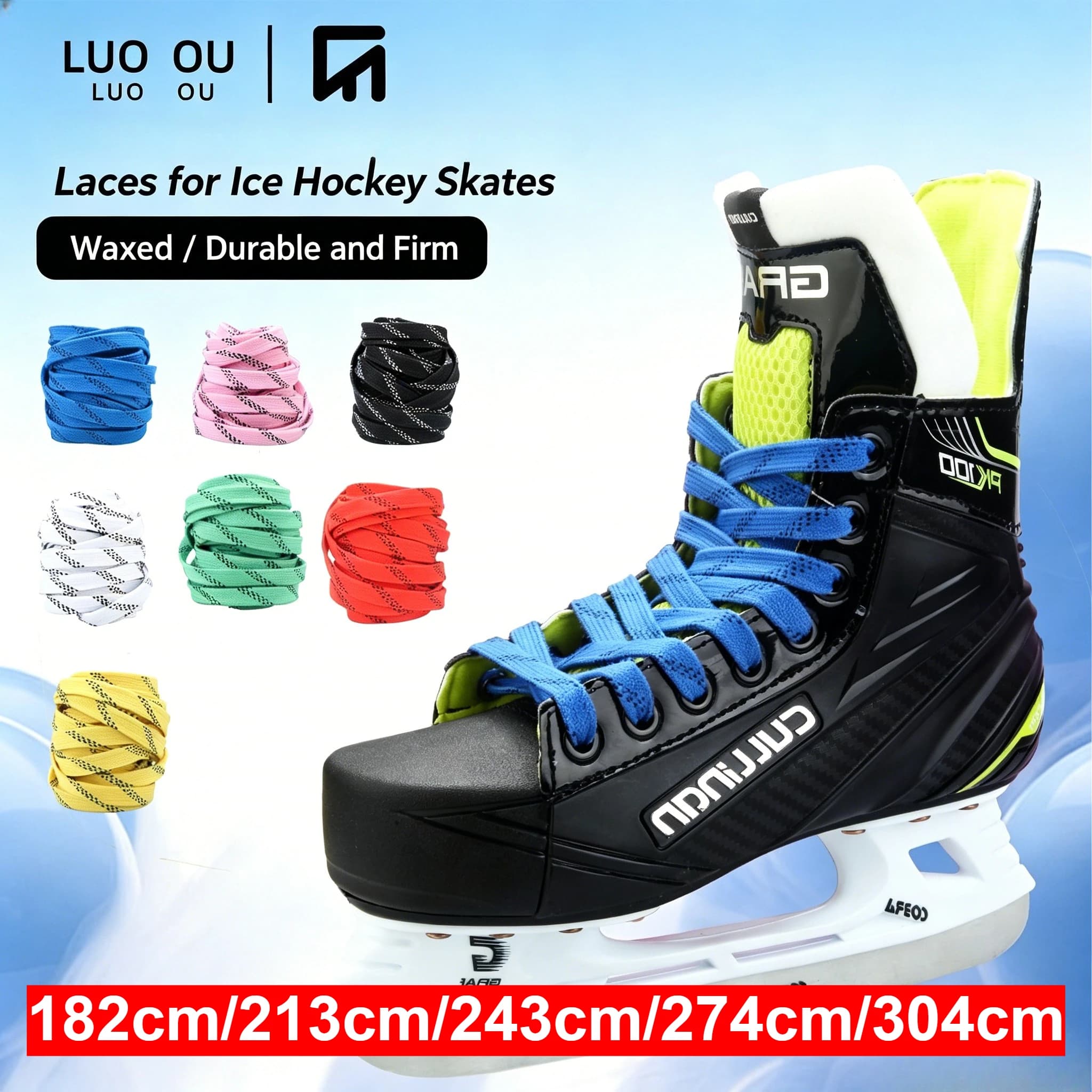 LUO OU 182cm/213cm/243cm/274cm/304cm Nylon Waxed Ice Hockey Skate Laces Anti-slip Durable Figure Skating Lace Not Easy to Loosen