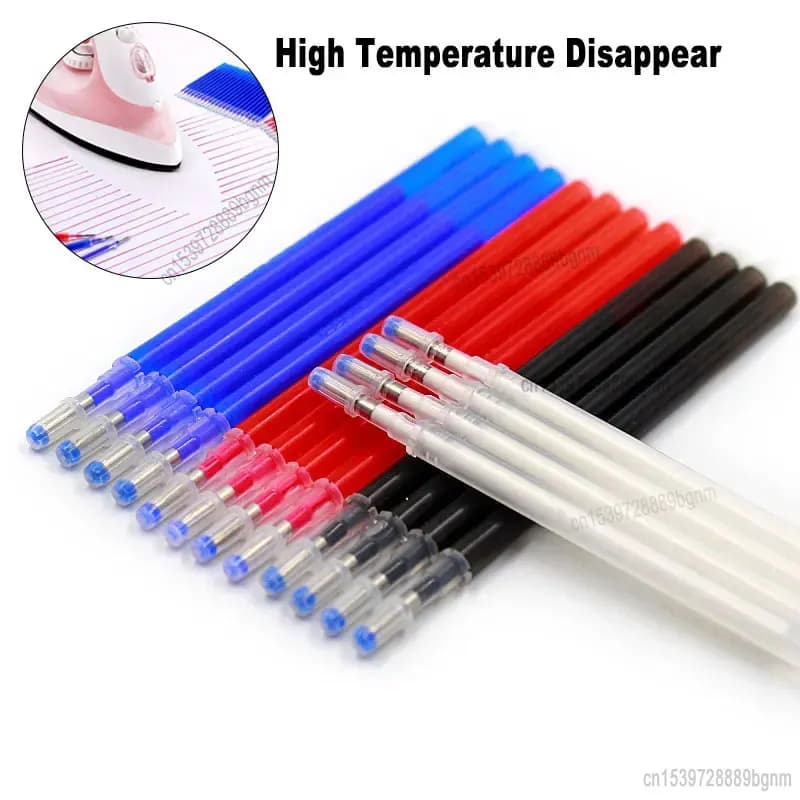 30Pc 50Pcs ricarica penna Gel scomparsa ad alta temperatura 1.0mm blu nero inchiostro tessuto PU pelle panno fabbrica stiratura asta di riscaldamento