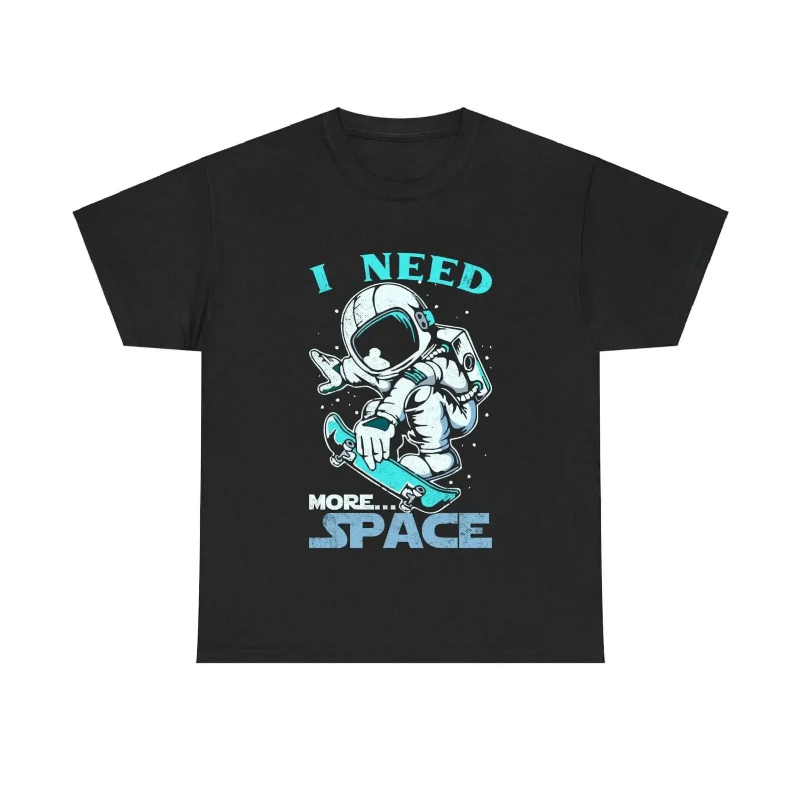 Maglietta I need more space, divertente, unisex, vintage, con stampa di astronauta e skateboard, effetto lavato, traspirante, abbigliamento casual da designer grafico