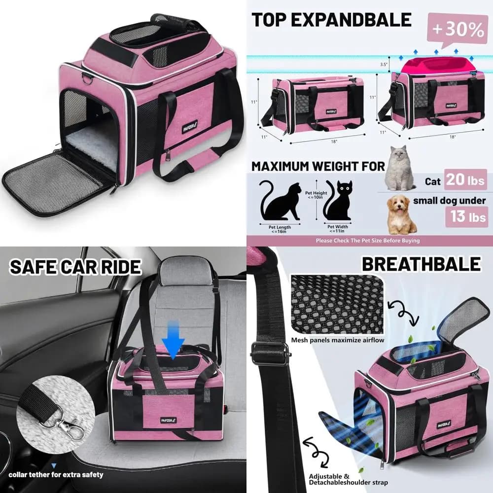 Trasportino compatto morbido per animali domestici, approvato per il viaggio aereo, borsa da cabina sotto il sedile per gatti e cani, conforme TSA, rosa per gattini e cuccioli
