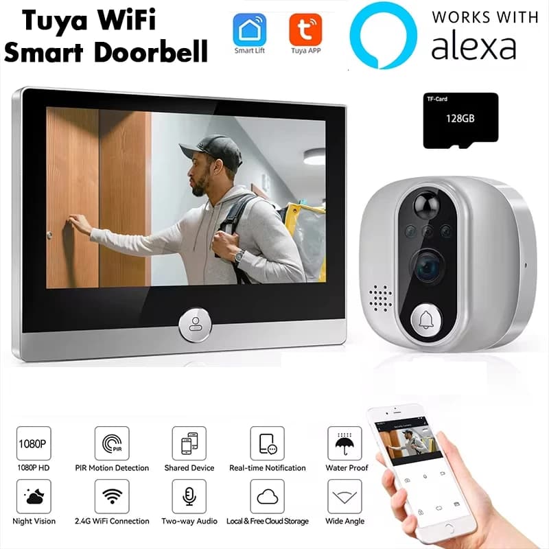 Tuya Videocitofono 1080P WiFi Spioncino Telecamera Campanello per porta PIR Cat Eye Visore digitale domestico da 4,3 pollici per protezione di sicurezza