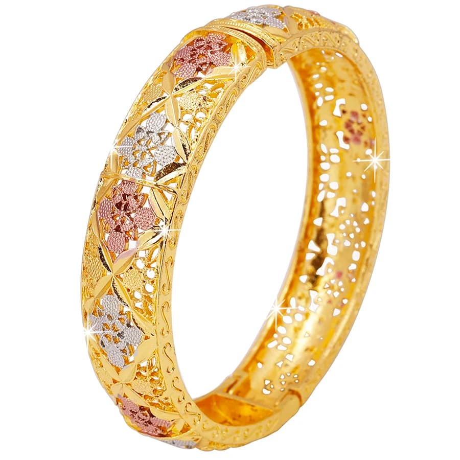 1PCS Goldlen Silver Rose Color Middle East Ethiopian Bracelets Dubai Women's Fashion Jewelry Ethiopian Bride Wedding Gift