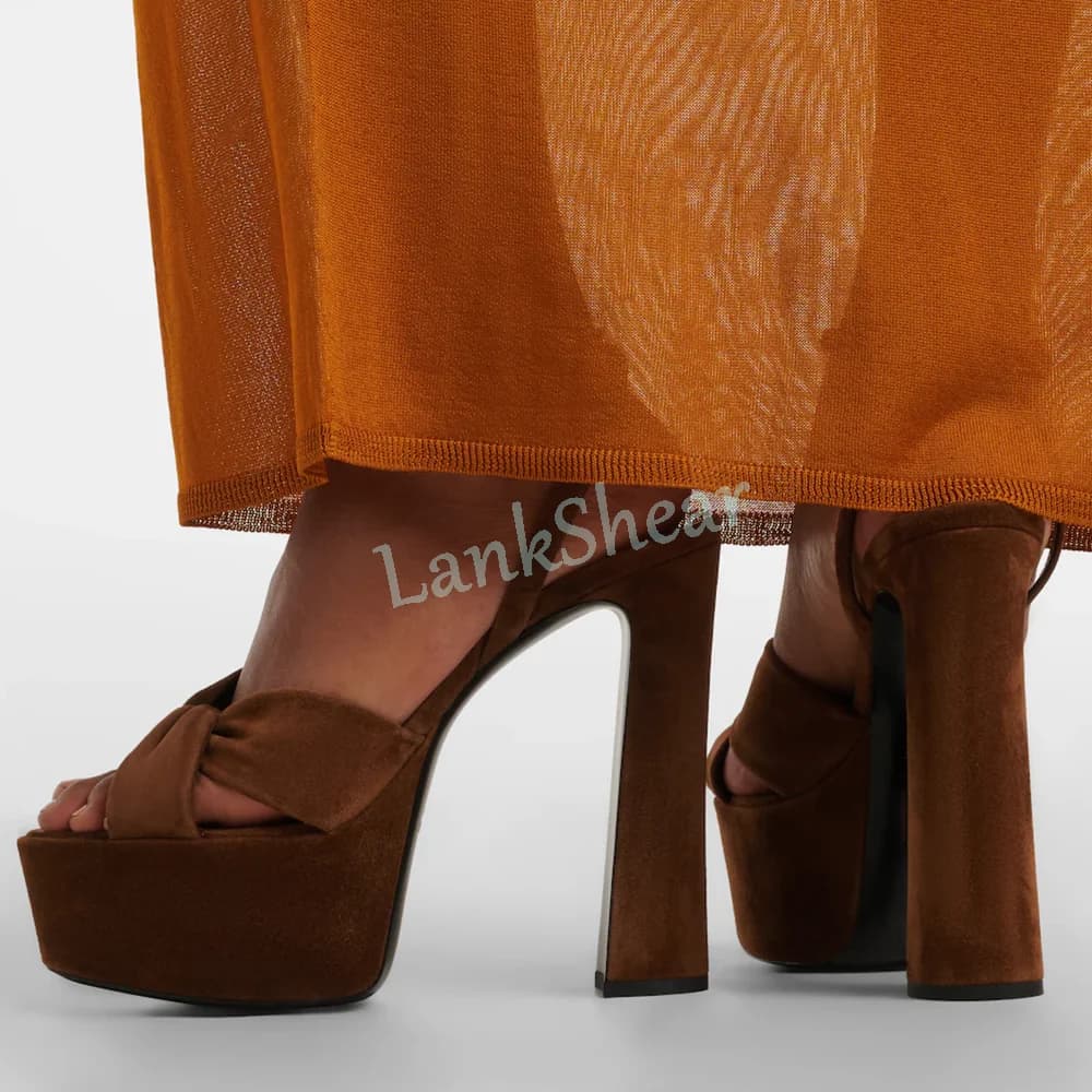 Nuovi Sandali Donna 2026 con Nodo Decorativo, Punta Aperta Rotonda, Tacco Alto a Blocco, Cinturino alla Caviglia con Fibbia, Scarpe Eleganti Sexy alla Moda per l'Estate