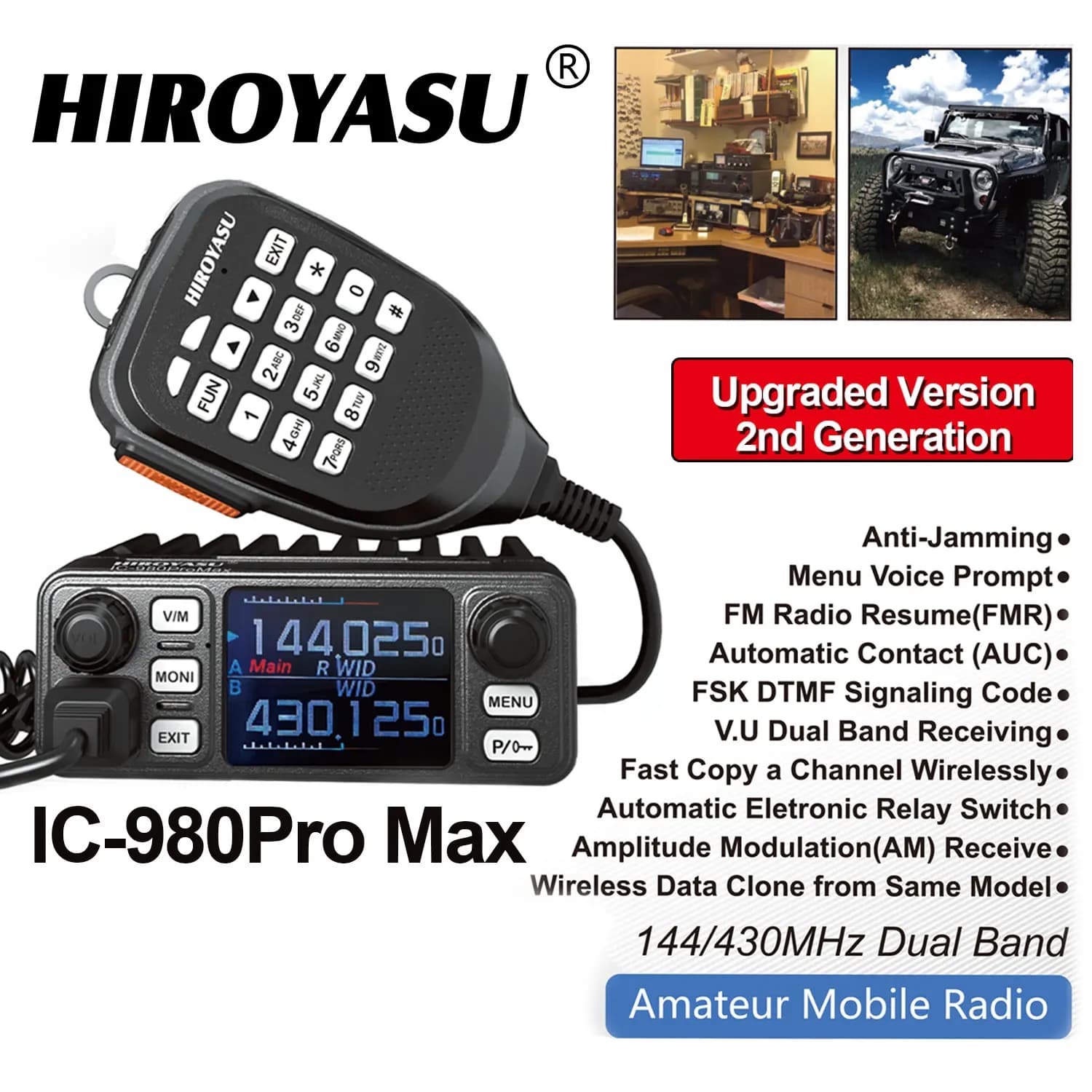 IC-980Pro Max Hiroyasu Walkie Talkie 2m/70cm VHF UHF FM/AM Dual Band DTMF 1750Hz Scrambler Vox Amatoriale