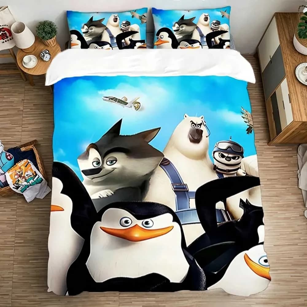 Luxury New 3D Print Cartoon Madagascar Penguin Bedding Set Boys Girls Twin Queen Size Duvet Cover Kids Adult Home Textileextile