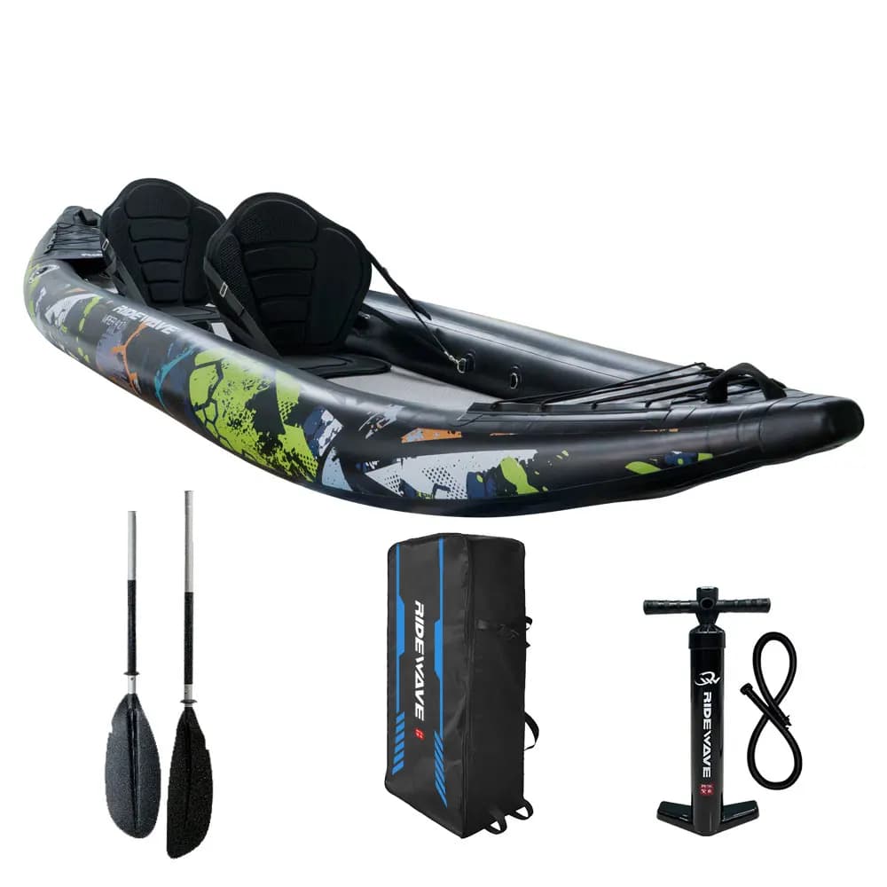2024 Kayak gonfiabile all'ingrosso della fabbrica Materiale PVC Design del punto di caduta per 2 persone con paddle Board Attrezzi da pesca in canoa/kayak