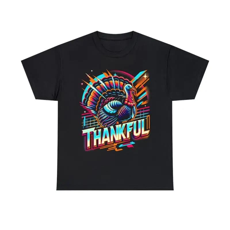 Maglietta con grafica Thankful Retro Futuristic Turkey Thanksgiving, S-5XL