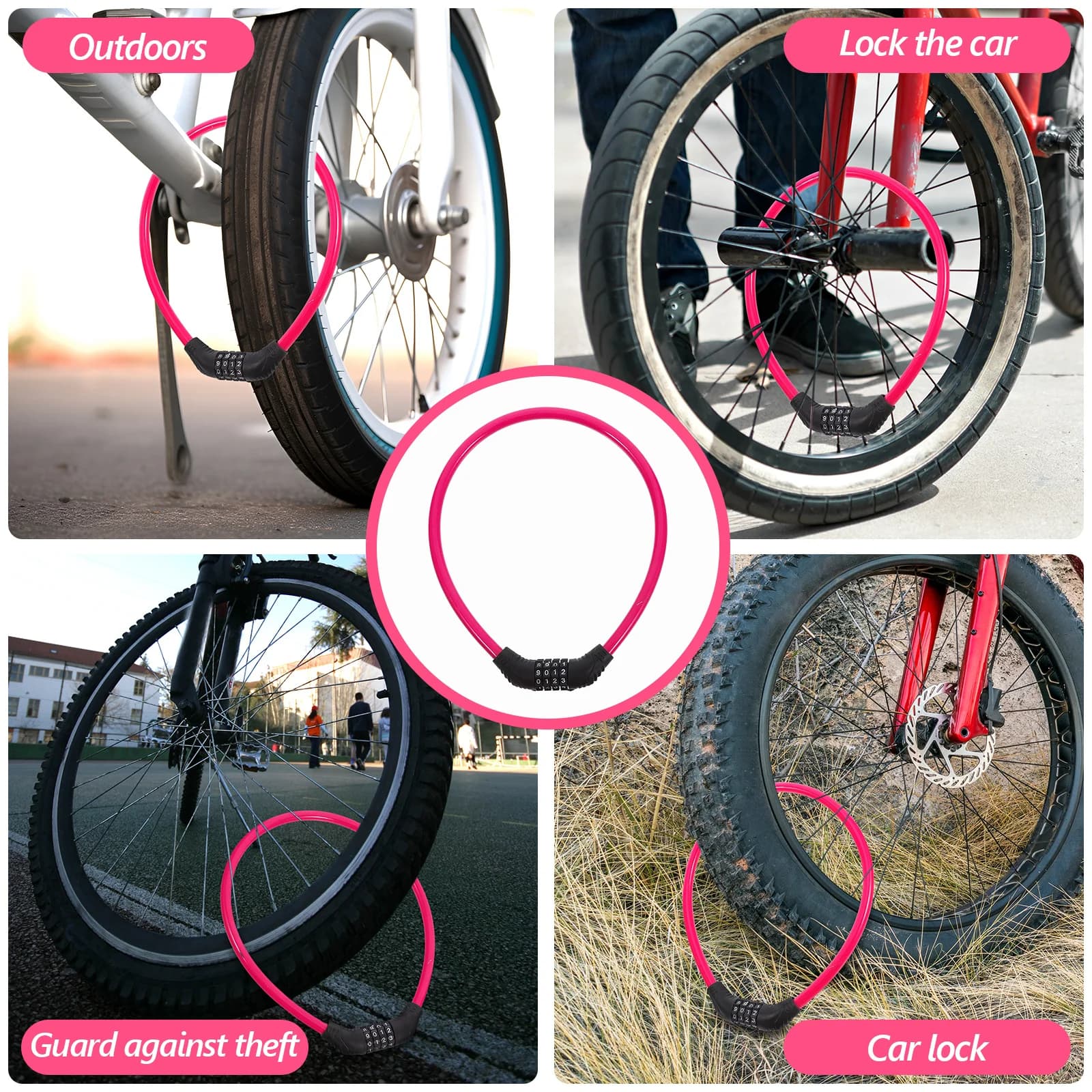 Lucchetto per bicicletta Catena antifurto per la sicurezza della bici Acciaio multifunzionale Materiale ABS Protezione portatile per ciclismo all'aperto