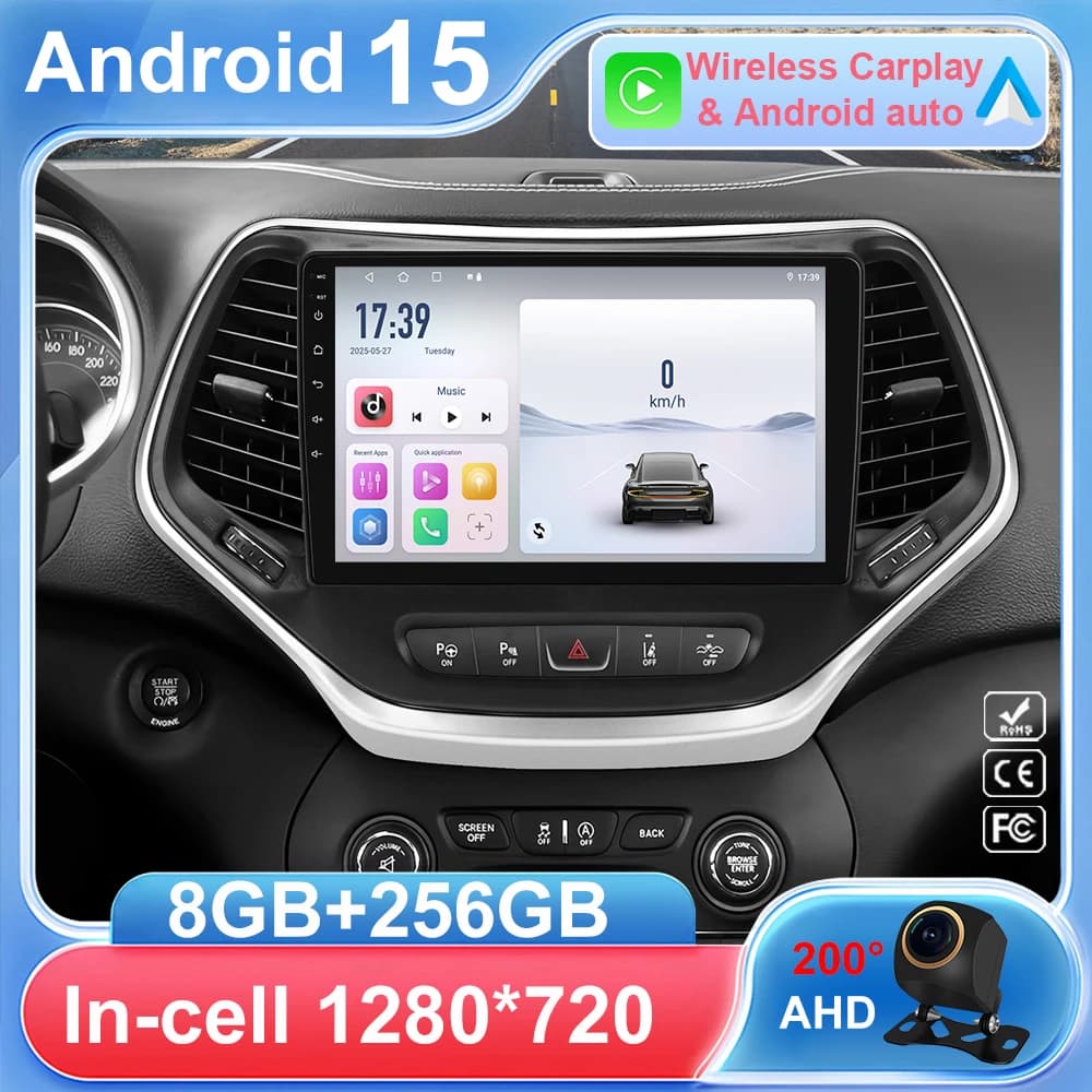 Android 15 Autoradio Per Jeep Cherokee 5 KL 2014 - 2018 Auto Multimedia Video Player di Navigazione GPS Wireless Carplay No 2din DVD