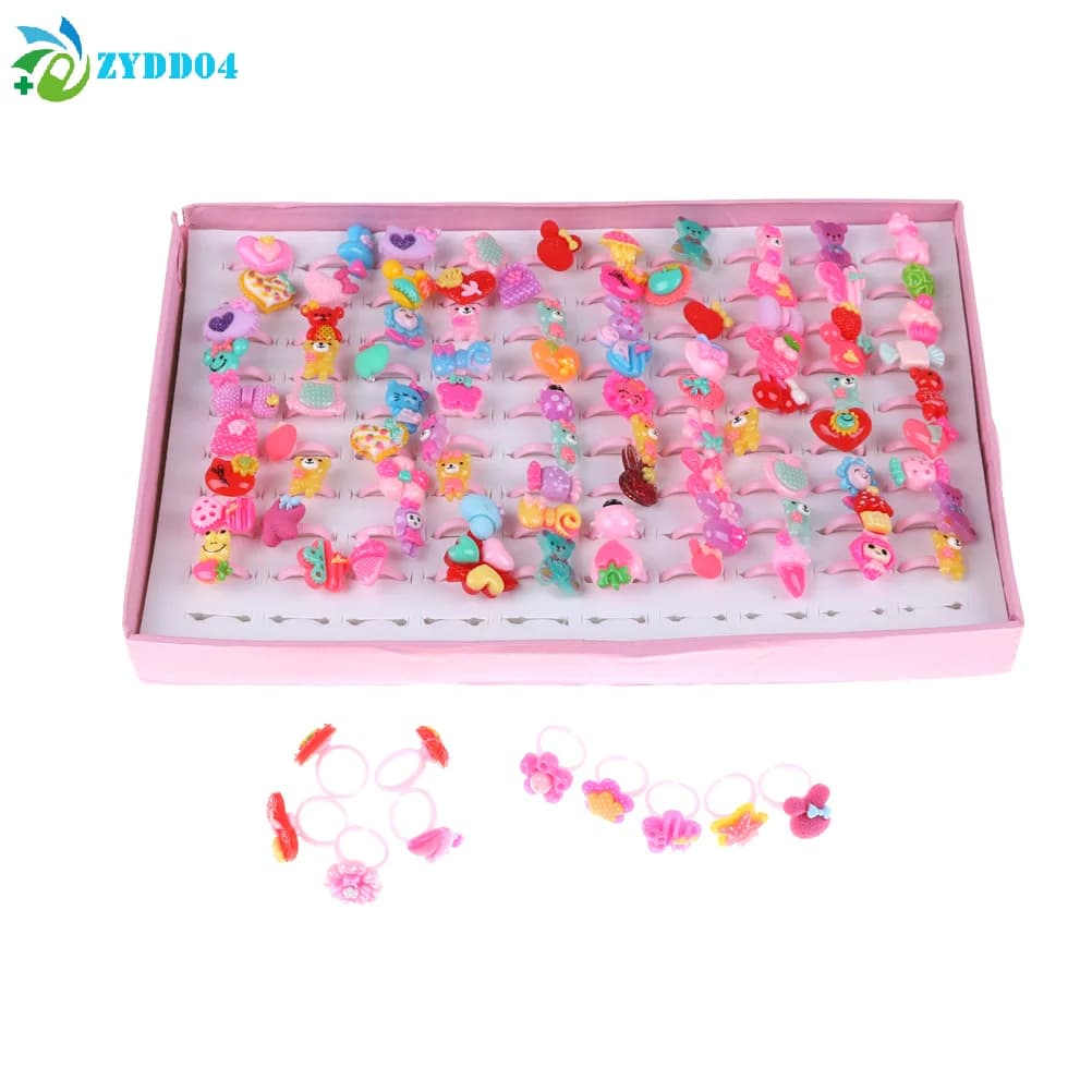 ● 10 Pezzi Anelli per Bambini in Resina con Design Floreale, Anelli in Plastica Rosa per Bambine, Regali per Feste di Compleanno