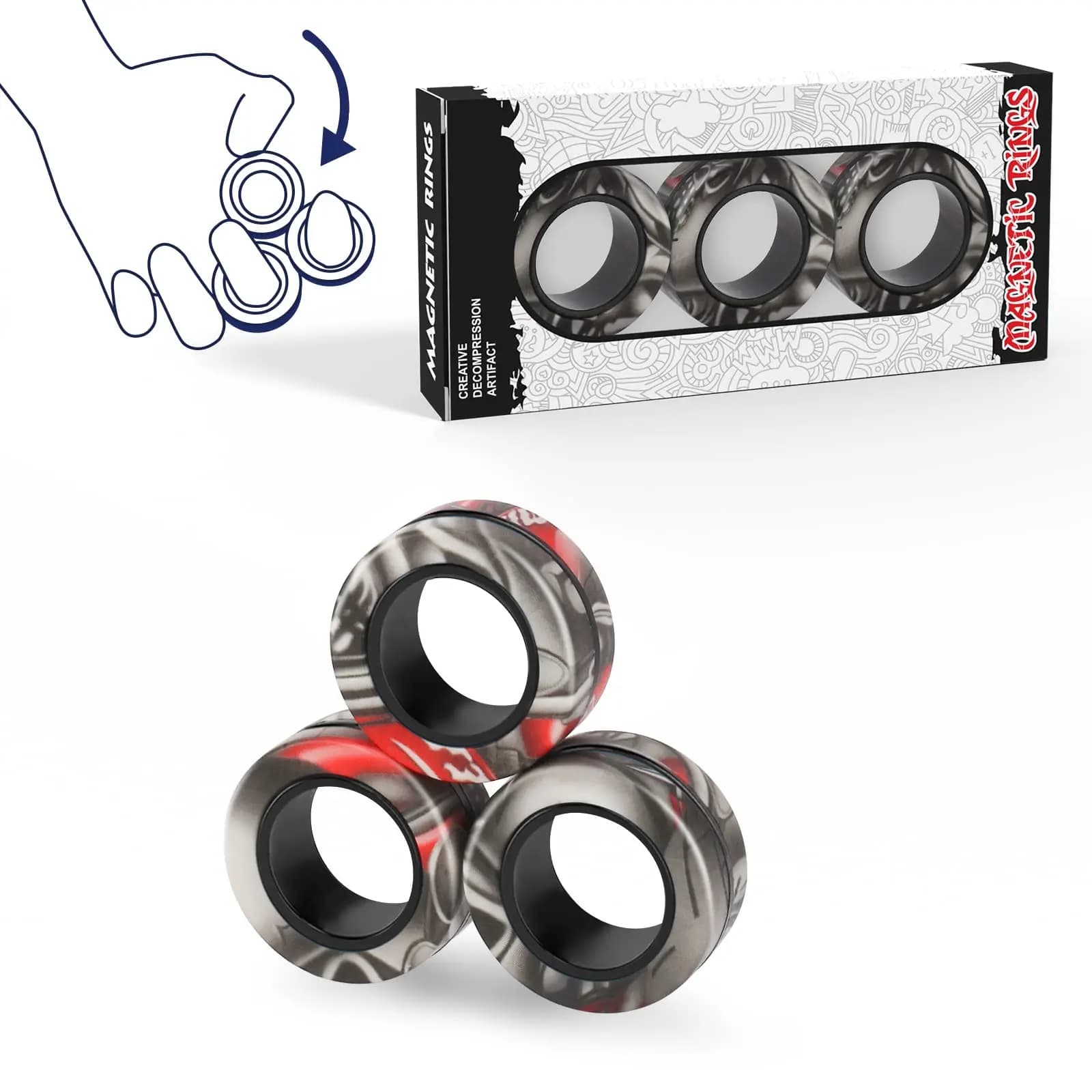 3 pezzi Fidget Spinner anello magnetico giocattoli dita anelli magnetici ADHD antistress giocattoli magici per bambini adulti ansia