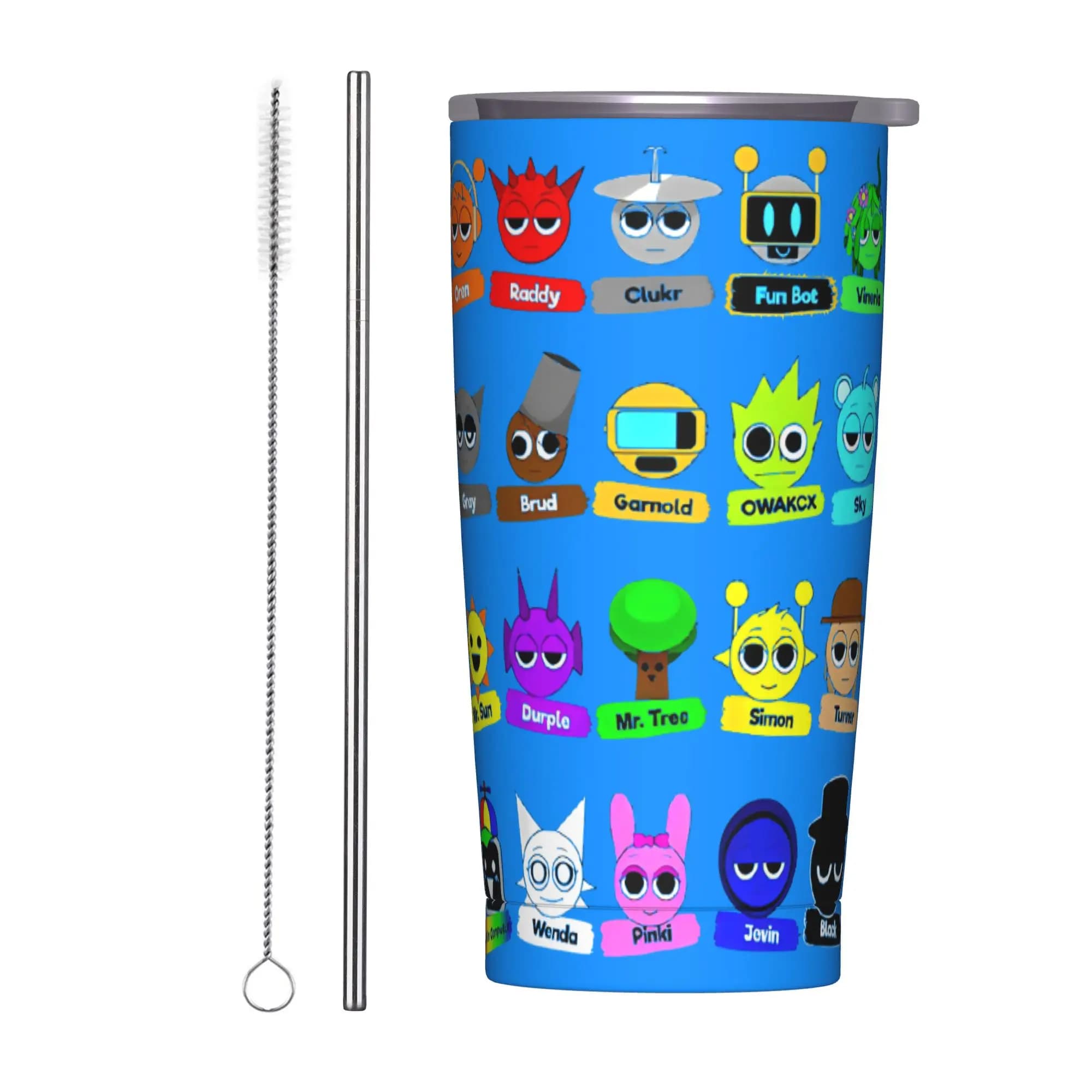 Sprunki Games Borraccia Termica Isolante con Cannuccia, Tazza Sottovuoto per Auto e Viaggi, 20oz
