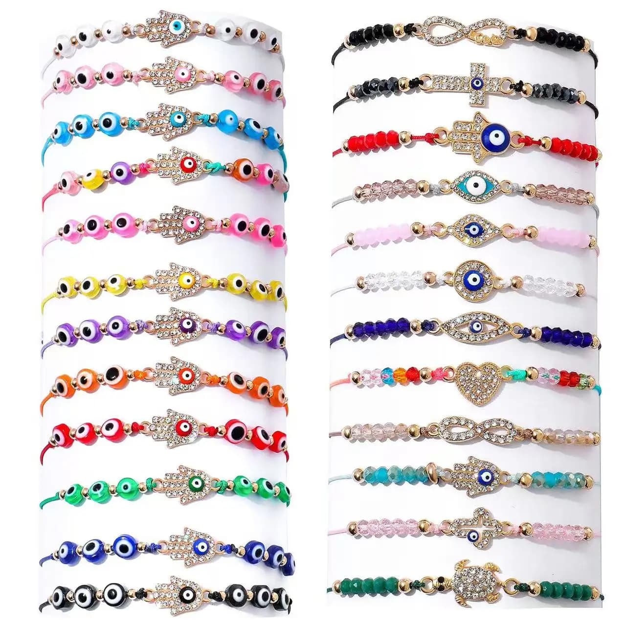 Set da 12 pezzi Braccialetti intrecciati a mano con palmo dell'occhio del diavolo Braccialetti dell'amicizia unisex con gocciolamento di olio di cristallo per uomini e donne