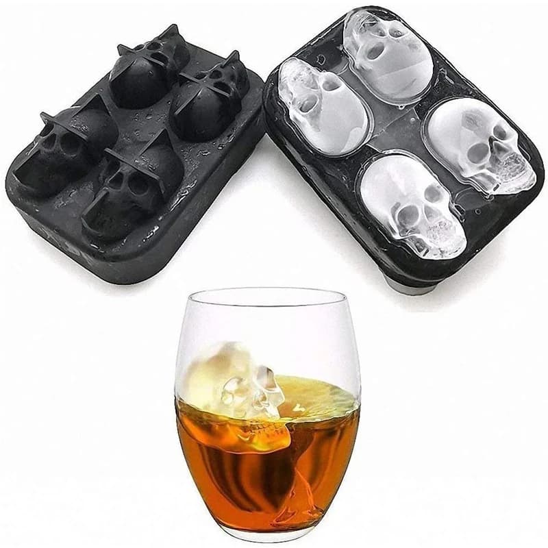 Teschio Whisky Cocktail Vassoio per blocchi di ghiaccio Stampo in silicone Stampo per gelato per caramelle Stampo per budino Sapone Stampo per ghiaccio Regalo di Halloween Stampo per cuocere