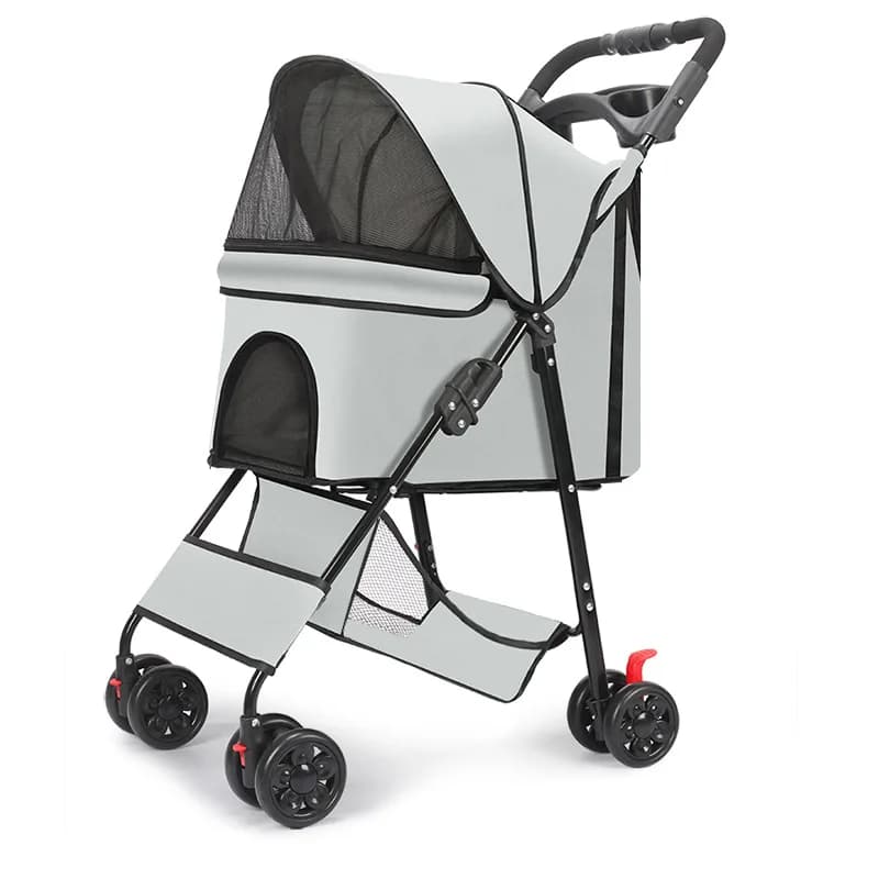 Foldable Pet Stroller for Small Medium Dogs Cats 360° Swivel Wheel Pet Travel Carrier Stroller with Storage Baske Outdoor Walk