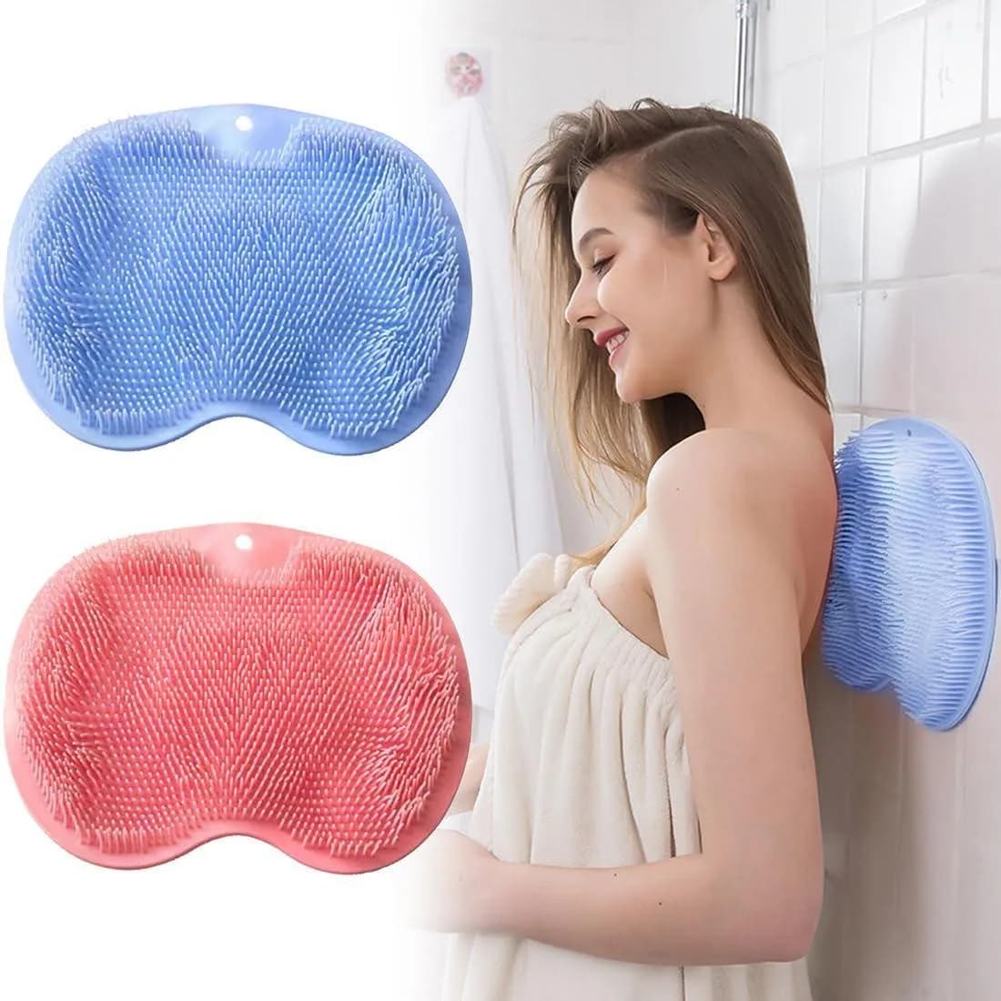 Scrubber per la schiena in silicone montato a parete con ventose - Strumento esfoliante per i piedi della doccia Spazzola per cuscino per massaggio da bagno per una pulizia profonda
