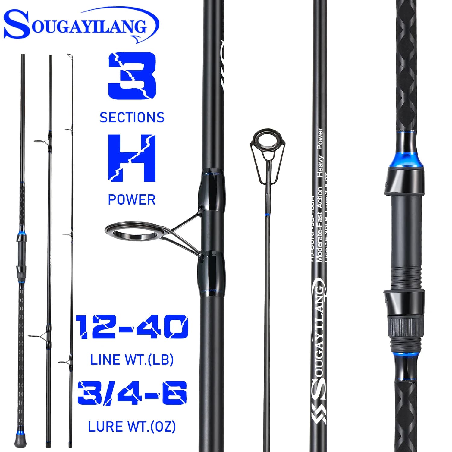 Sougayilang 3 sezioni Canna da pesca Spinning 2.7/3.0/3.3/3.6m Canna da lancio a lunga distanza Canna da pesca alla carpa Pesca all'acqua dolce alla carpa