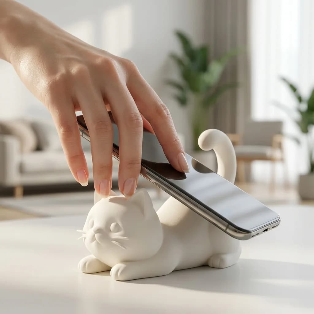 3D Printed Cat Figurine Device Stand Universal Desktop Phone Tablet Holder Craft Aesthetic Cute Table Decor Accessory