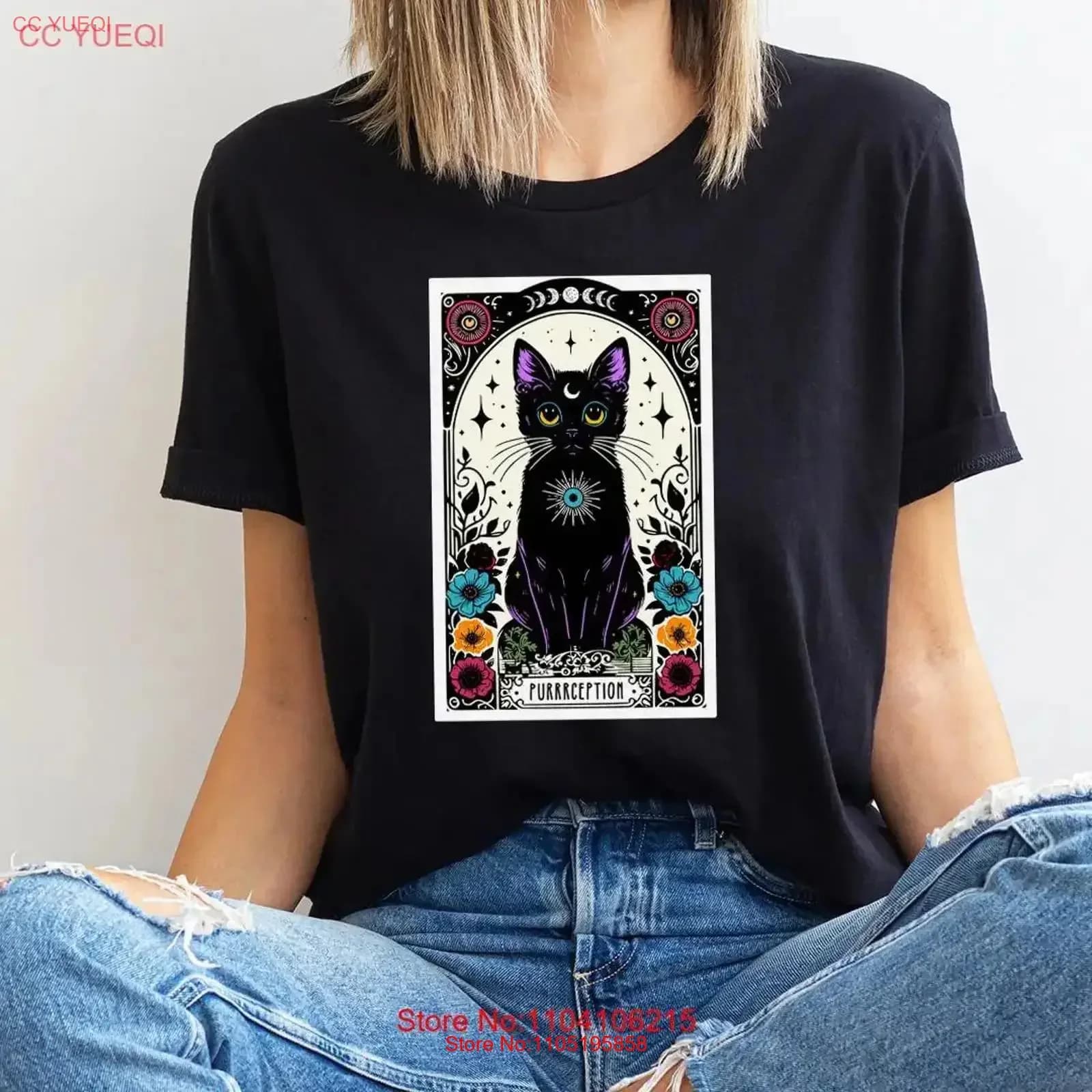 T-shirt con tarocchi gatto amante mistico vintage lavato casual traspirante unisex elegante leggermente versatile moda homme morbido