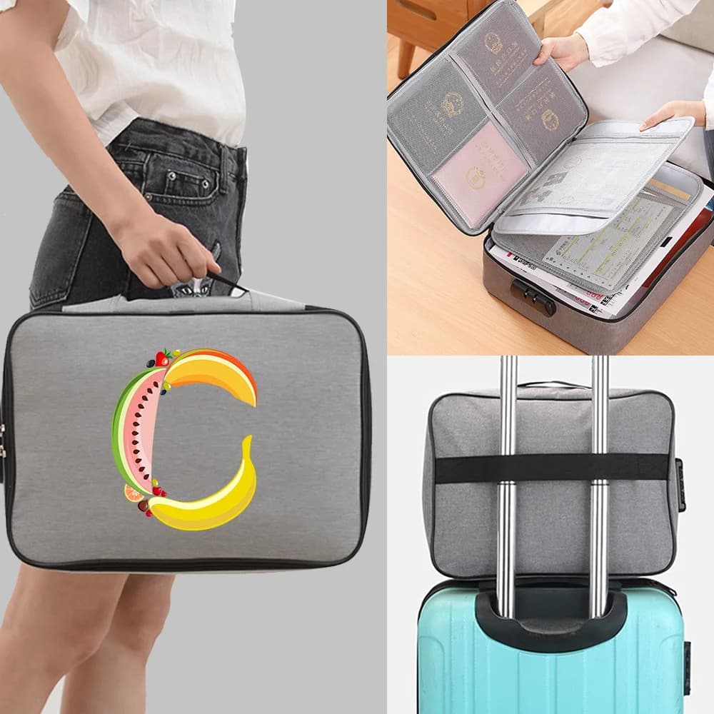 Document Storage Bag Home Office Organizer Files Ticket Credit Card Certificates Handbag Fruit Letter Print A B Lockable Folder