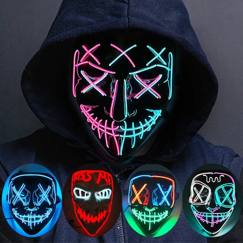 Maschera di spurgo LED al neon wireless che si illumina al buio Maschera horror cosplay Maschere per feste in maschera di Halloween Incandescente divertente vestire