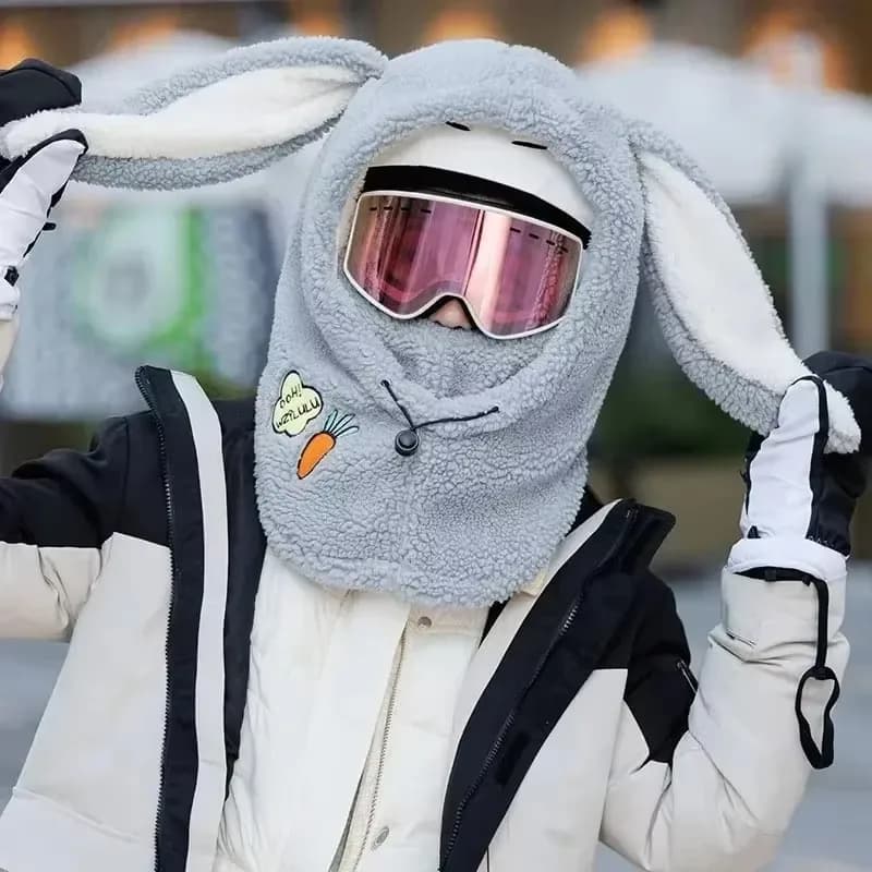 Copri casco da sci invernale caldo, comodo scaldatesta da sci in morbido pile, cartone animato, simpatico cappello decorativo per casco con orecchie di coniglio