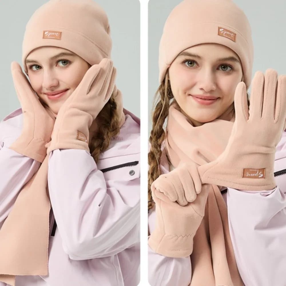 Set Invernale con Scaldacollo, Berretto, Sciarpa e Guanti, Antifreddo e Antivento, Cappello Lavorato a Maglia per Donna con Protezione per le Orecchie