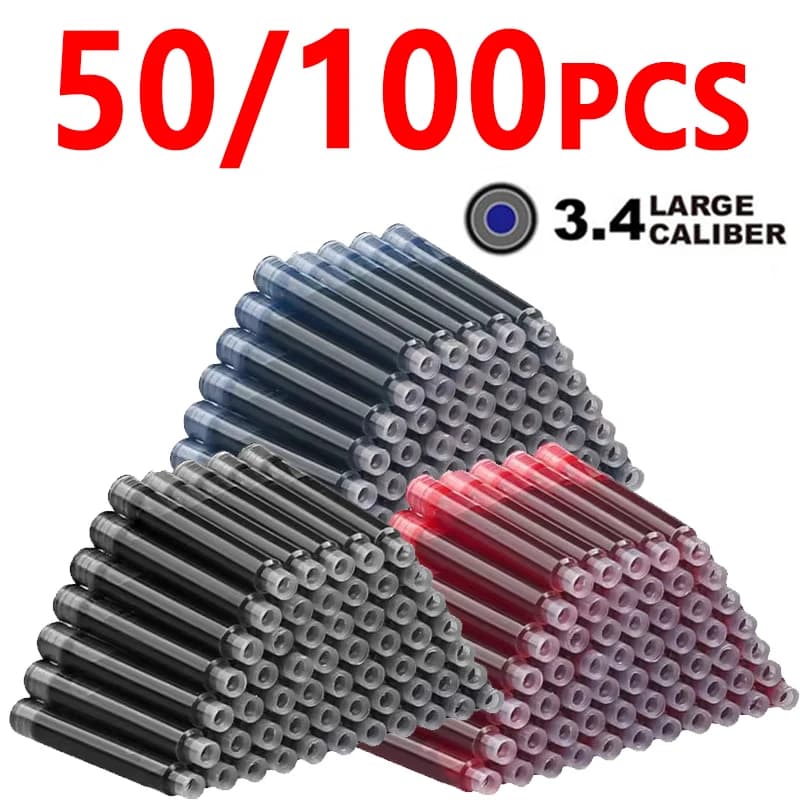 50/100 pcs Ink Cartridges for fountain pen Black Blue Red Color Set of 3.4 mm refill ink cartridges High quality hole diameter