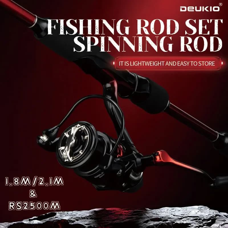DEUKIO Set Canna da Pesca in Carbonio 4/5 Sezioni e Mulinello Spinning Serie 2500, Attrezzatura da Pesca