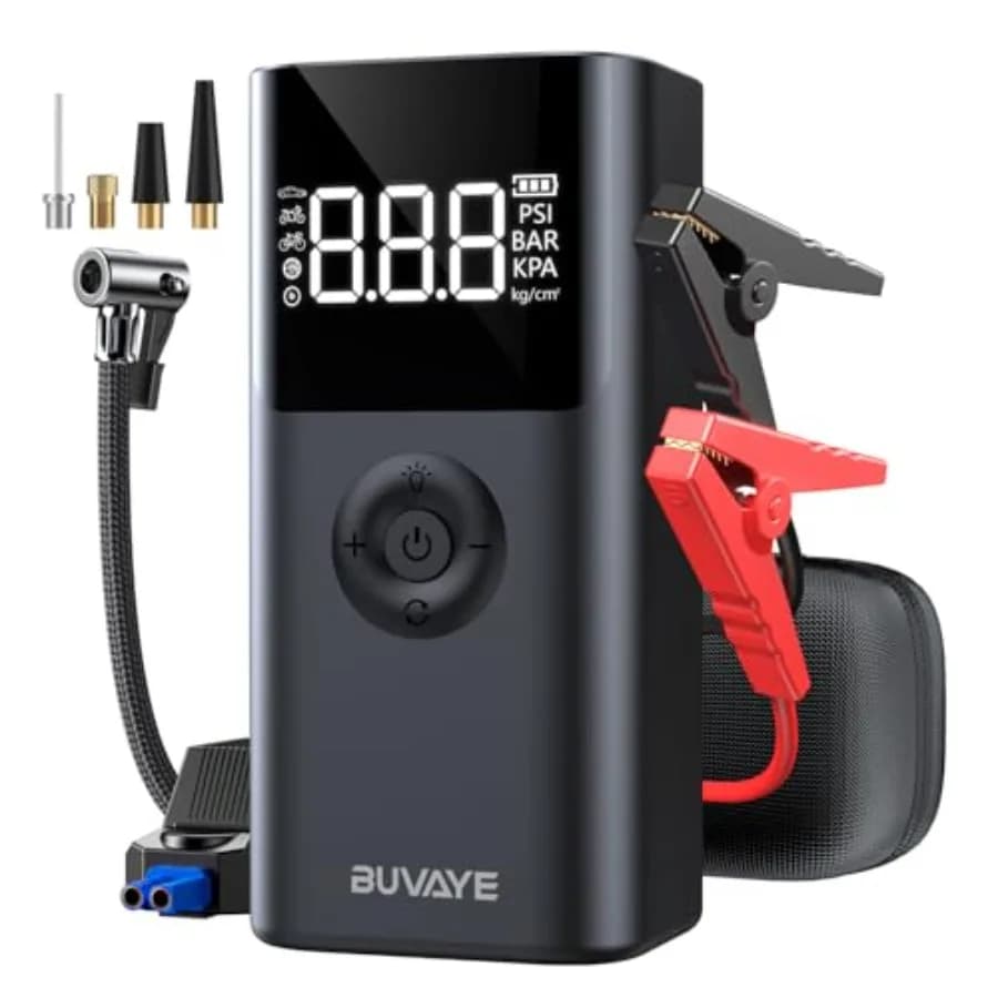 Avviatore di Emergenza 4000A con Compressore d'Aria 150PSI, Gonfiatore Pneumatici 12V, Avviatore Portatile per Auto con Spegnimento Automatico e Manometro Digitale Intelligente