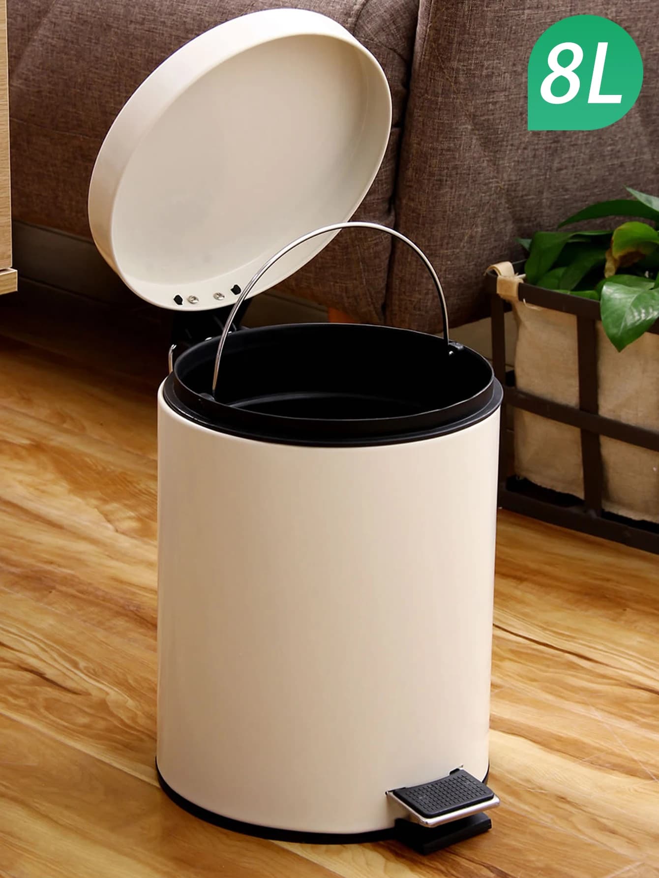 Cestino per Rifiuti Silenzioso Rotondo Bianco da 8L, Bidone con Coperchio a Pedale per Cucina, Bagno e Uso Domestico