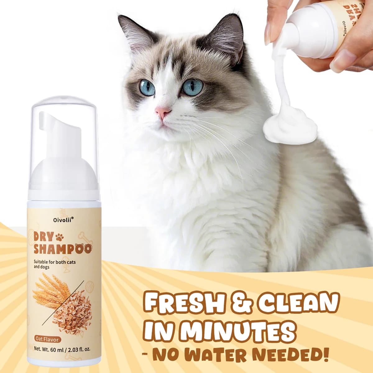 Gel Doccia per Animali Domestici, Shampoo per Cani e Gatti, Schiuma Lavante a Secco Delicata per Pelli Sensibili, Elimina gli Odori, Shampoo da Viaggio
