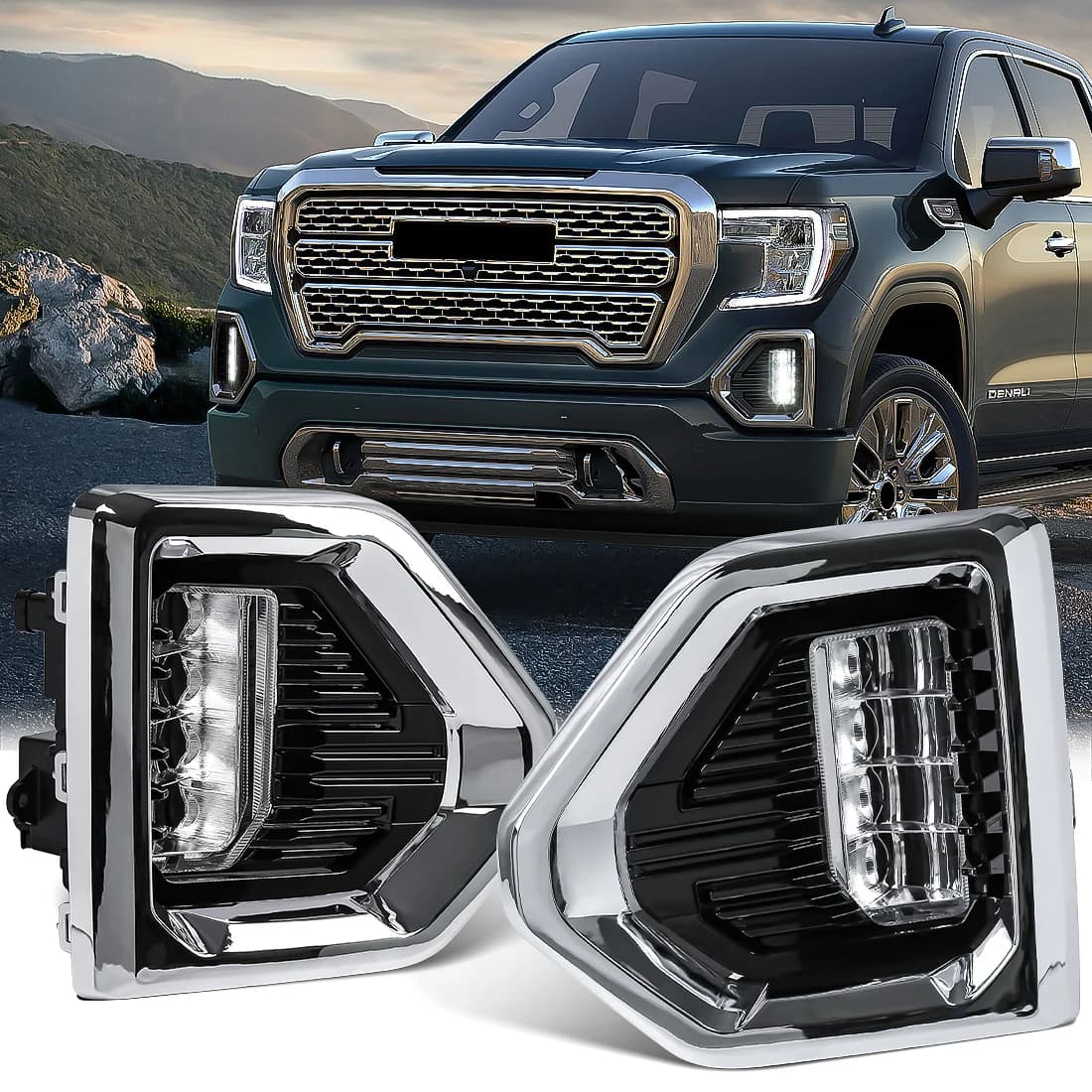 Paraurti anteriore per auto gruppo fendinebbia per GMC Sierra 1500 Denali 2019 2020 2021 2022 luce di marcia diurna accessori per fari