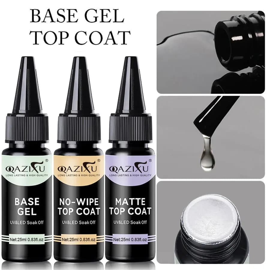 QAZIXU Base Coat e Top Coat Smalto gel Semi permanente Soak Off Gel Smalto per unghie Kit di strumenti per la progettazione di nail art