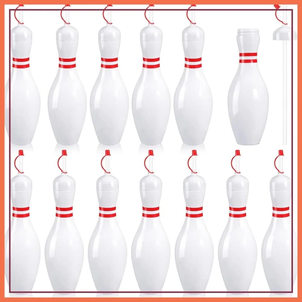 Confezione da 12 Bottiglie d'Acqua in Plastica Riutilizzabili a Forma di Birillo da Bowling da 25 oz con Cannucce e Coperchi per Appassionati di Sport