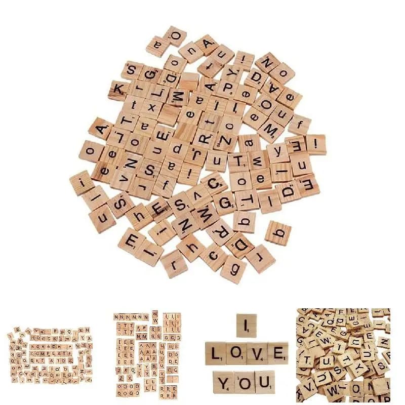 100pcs english letter Wood Tiles self adjustable sticker Natural Woodle Alphabet number Block Educational gift
