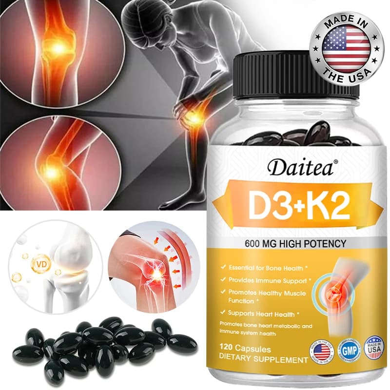 Vitamin D3 with softgel K2: promotes absorption, digestion, health, bones, teeth, joints and skin, immune support supplement