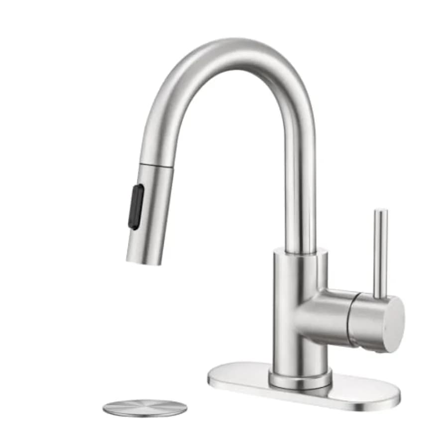 Rubinetto da Bagno con Doccetta Estraibile, Rubinetto per Lavabo con Scarico a Scomparsa, Rubinetto per Lavanderia/Lavabo a 1 o 3 Fori con Placca di Fissaggio