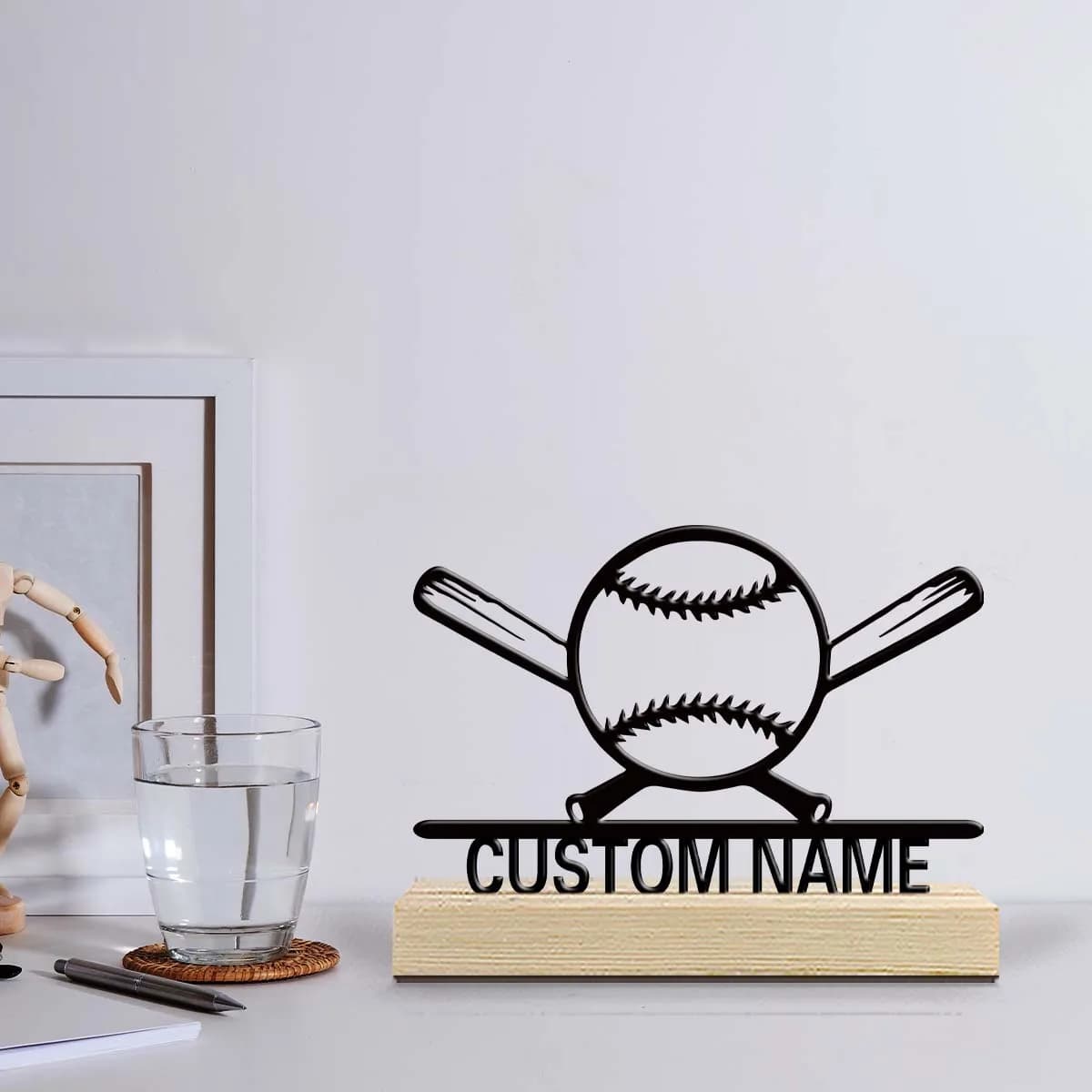 1pc Metal Ornaments with Customizable Names Custom Name With Wooden Base Desktop Decorations,Office Decorations