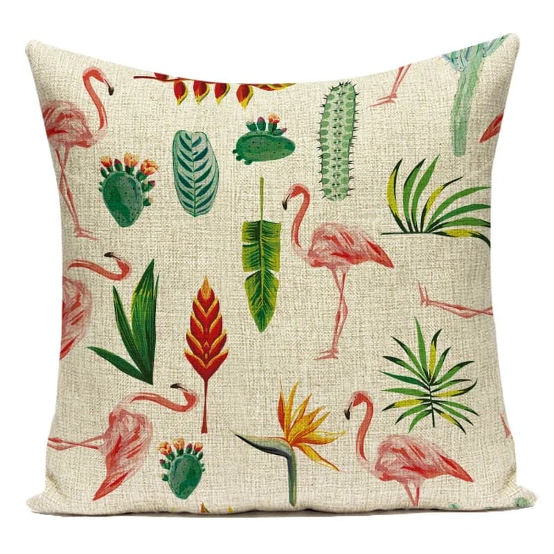 Decorative cushions with tropical birds and flowers and green leaves - Faithful for sofa and bed for home decoration