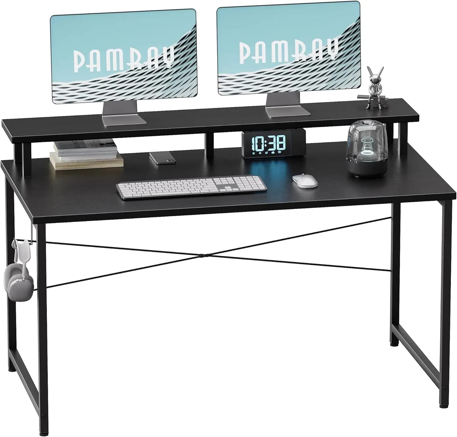Scrivania Compatta da 47 Pollici con Supporto per Monitor e Gancio per Cuffie, Ideale per Piccoli Spazi e Uffici Domestici
