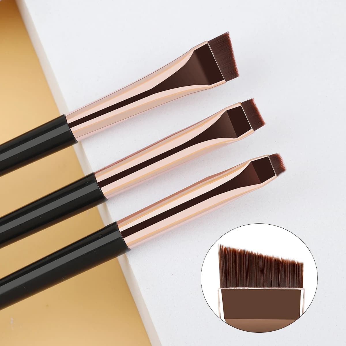 3Pcs Blade Eyeliner Brush Set Professional Ultra Thin Angled Eyebrow Brushes Precision Flat Slanted Brow Liner Eye Makeup Tools
