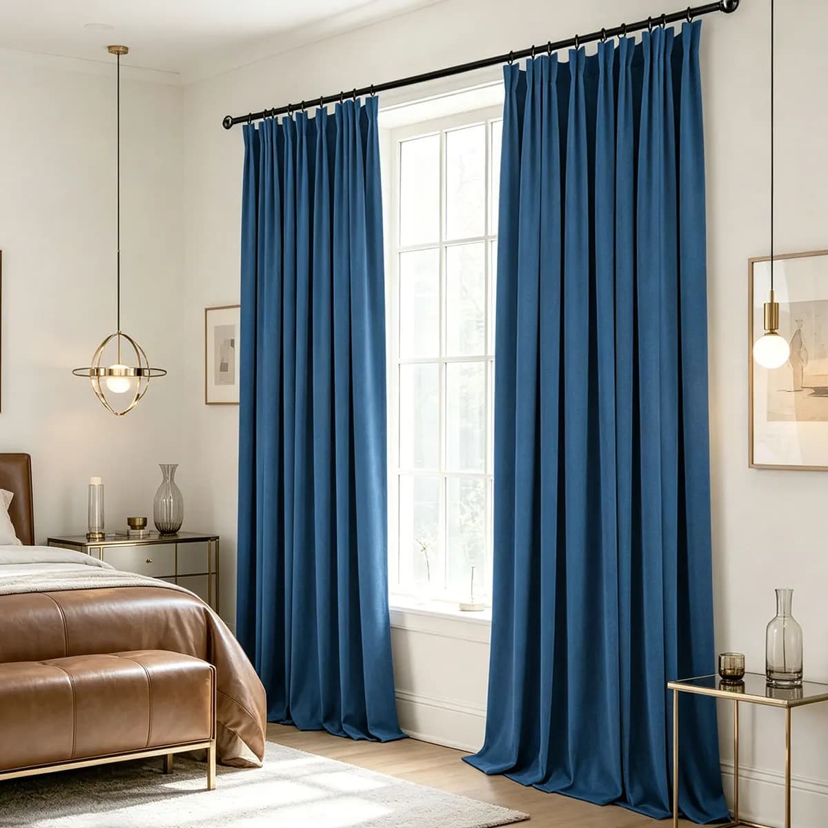 Hook & Pinch Pleat Velvet Window Curtains, 2Pcs Semi Blackout Thermal Insulated Drapes, Modern Solid Color Home Decor Curtains
