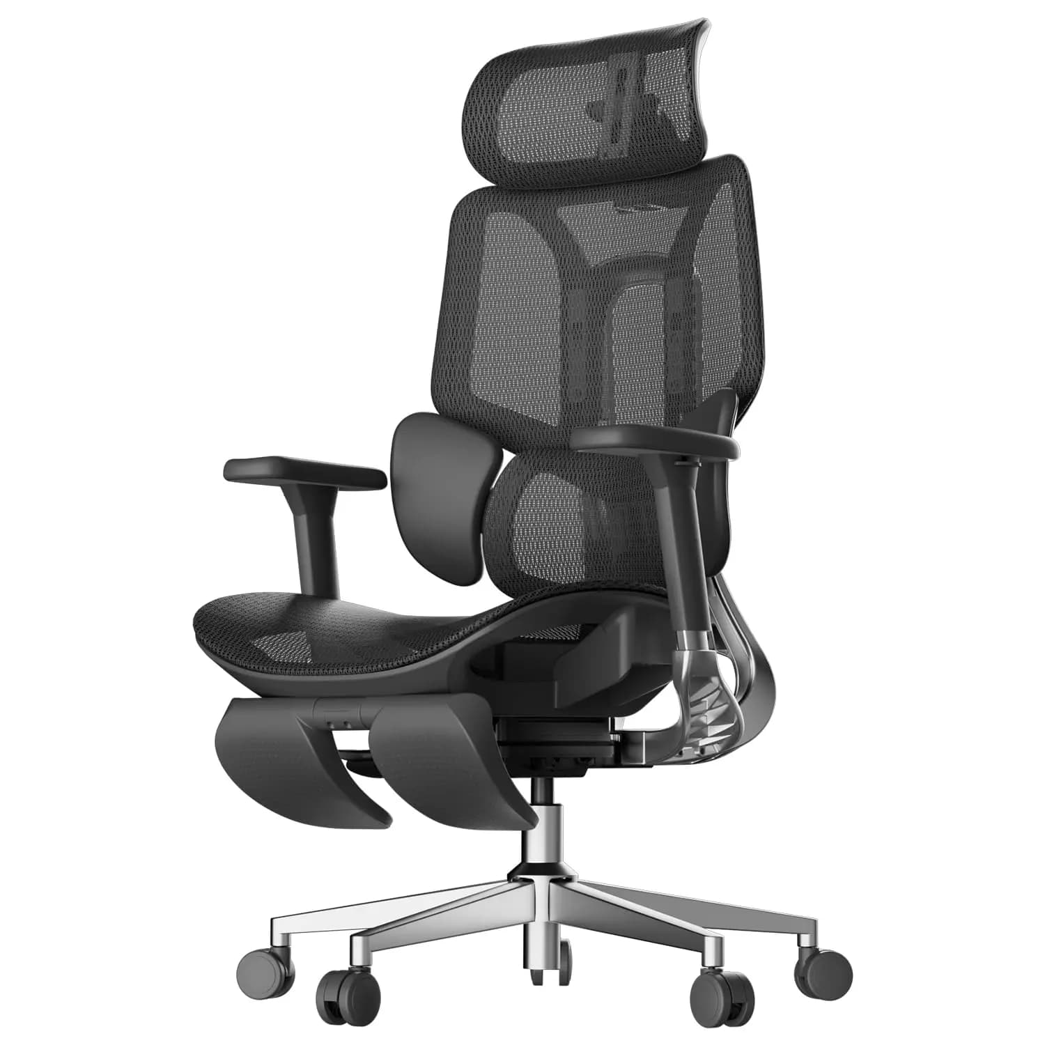 Sedia da Ufficio Ergonomica con Supporto Lombare Dinamico a 3 Zone, Poggiatesta 3D, Braccioli 4D, Poggiapiedi Girevole, Schienale Alto, Nera, Personalizzabile