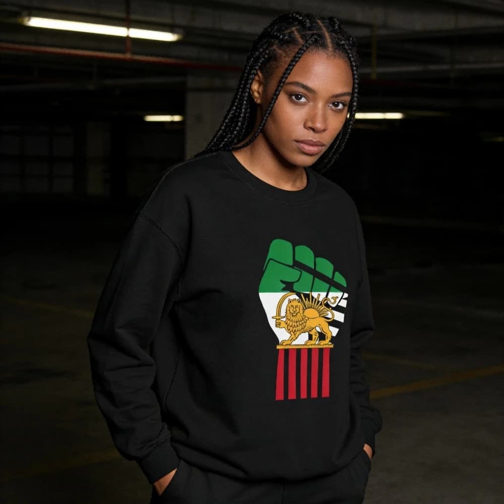 Iranian Lion and Sun Sweatshirt Persian Pride Solidarity Fist Graphic Printed Apparel Iran Men Women Streetwear Fashion Pullover