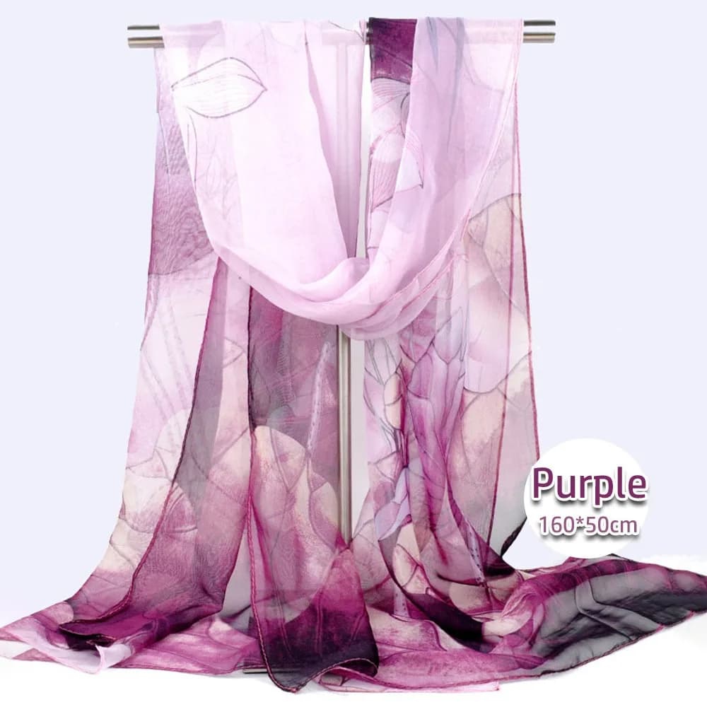 Silk Scarf with Fashionable Floral Print Lotus Leaf Smooth Beach Slide Breathable Solar Protection Hijab for Spring/Summer