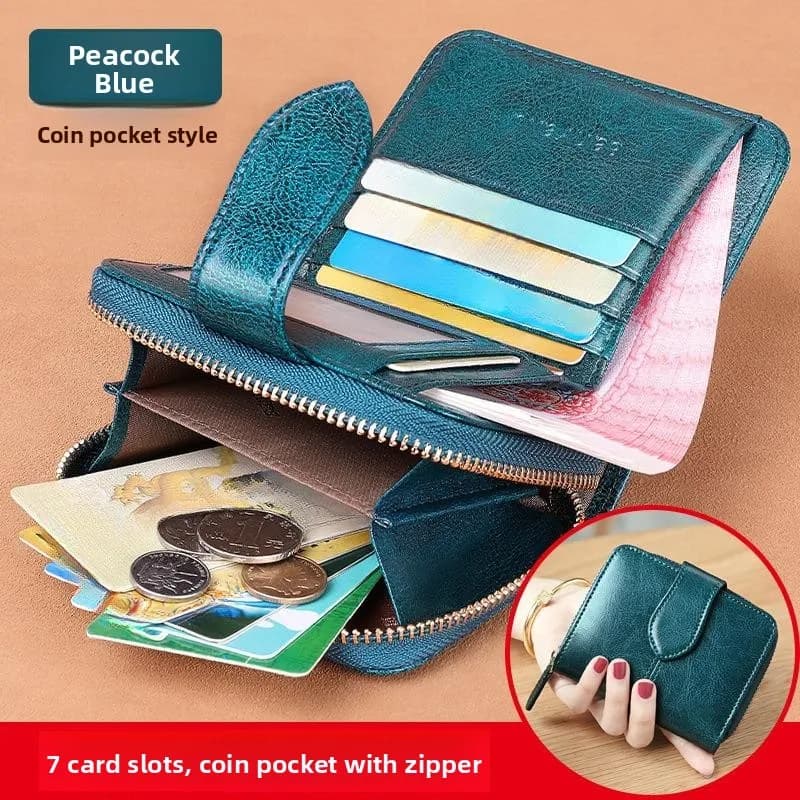 New Retro Oil Wax Cowhide Short Wallet for Women Genuine Leather Zipper Coin Purse Small Cultural Creative Wallet/BYN81222