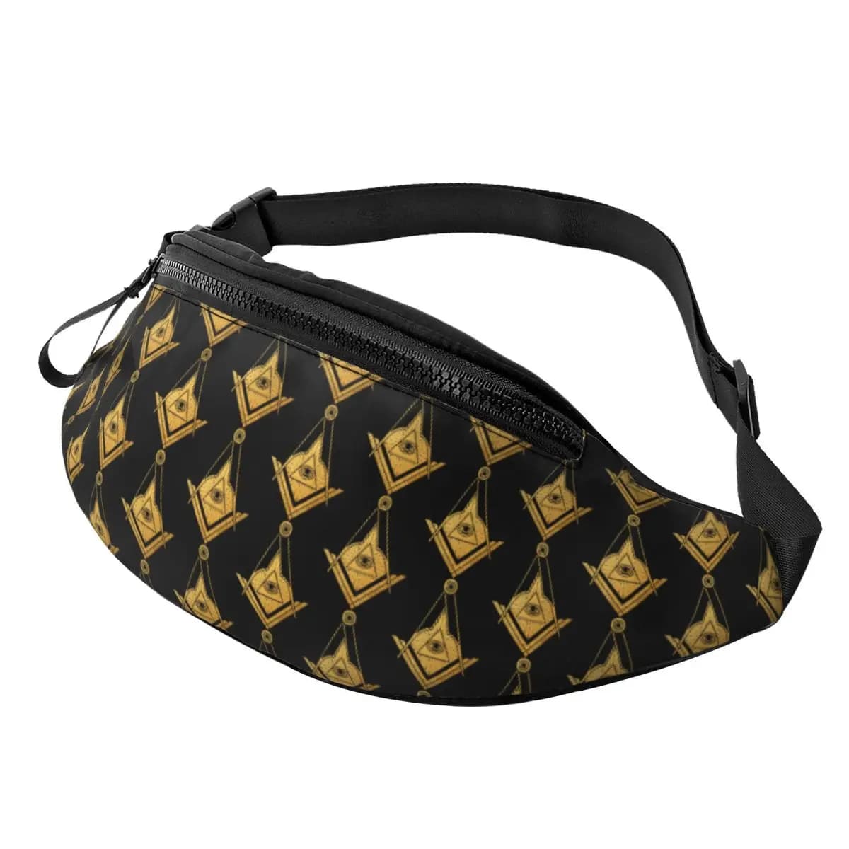 Custom bag with golden Masonic symbol for man and woman, shoulder bag for Masonry, for running, phone, money case